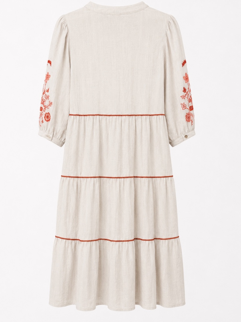 Fig + Flower Embroidered Midi Dress Medium Boho Tiered Prairie Cottagecore Dress - Picture 3 of 6